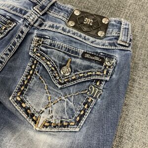 Miss Me Jeans Women's 26 (26x24) Signature Rise Boot Cut Blue Rhinestone Bling